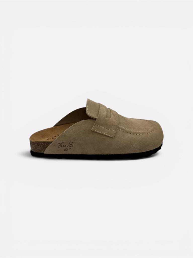 Saboți Dama din Piele Întoarsă Naturală Tip Clog – Almond